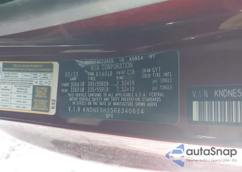 2024 Kia Carnival Mpv Sx Prestige z USA, uszkodzony, nr VIN KNDNE5H35R6340614